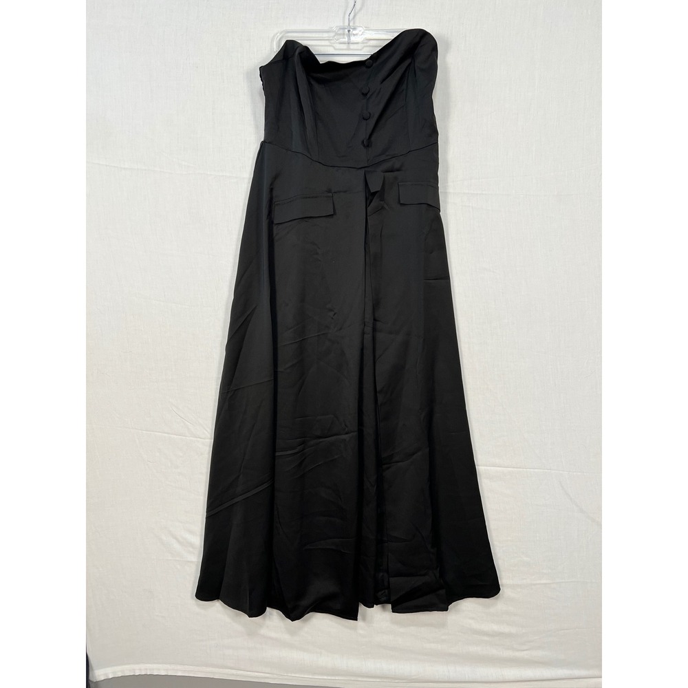 Black Strapless Maxi Dress Button Detail Flap Pockets Size 0XL PS751-1-JYC